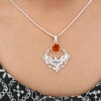 Citrine Gemstone 925 Sterling Silver Jewelry Handcrafted Pendant 1.43  For women CP-38-4 white