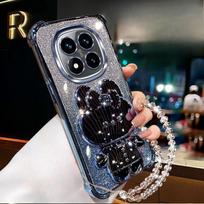 Prabangus kristalinis grandinėlės dėklas Redmi Note 14 Pro, atsparus smūgiams, su laikikliu, veidrodiniu dangteliu, skirtas Xiaomi Redmi Note 14 15 Pro Plus 15 15C 14C 4G 5G Redmi Note 14 (5G)