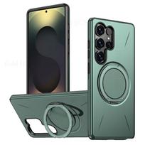 Magnetinis žiedas Magsafe stovui Telefono dėklas Samsung Galaxy S25 Edge S24 Ultra S23 Plus 5G Sunkiosios apsaugos hibridinis dangtelis For Samsung S25 Edge žalia