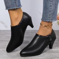 Moteriški smailianosiai bateliai, Universaliai juodi žemi ankle boots su šoniniu užtrauktuku, Madingi biuro darbo batai Size 36 juoda
