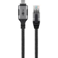 Ethernet-Kabel USB-C 3.2 Gen2 Stecker > RJ-45 Stecker, LAN-Adapter schwarz/silber, 15 Meter, geflochtener Textilmantel