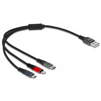 Delock - Lightning-Kabel, nur zum Aufladen - USB männlich bis Micro-USB Typ B, Lightning, USB-C männlich - 30cm - Schwarz (87236)