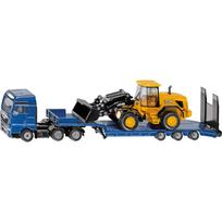 SUPER MAN LKW mit Tieflader und JCB Radlader, Modellfahrzeug blau/gelb