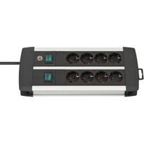 Premium-Alu-Line Steckdosenleiste 8-fach Duo (schwarz/silber, 3 Meter, mit 2 Sicherheitsschaltern)