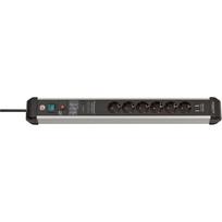 Premium-Protect-Line Steckdosenleiste 6-fach (schwarz/aluminium, 3 Meter, 60.000A Überspannungsschutz, 2x USB-A)