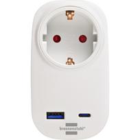 Brennenstuhl Steckdosenadapter mit USB-C Power Delivery 20W und USB-A 18W, weiß