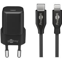 Apple Lightning / USB-C PD-Ladeset nano 20 Watt, Ladegerät schwarz, 1 Meter Kabel, PD