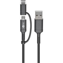 Wentronic Goobay 2in1 Micro-B Kabel mit USB-C™ Adapter - 1m Datenkabel mit Ladefunktion (71892)
