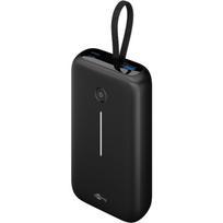 Powerbank 20.000 mAh, integriertes USB-C Kabel 13cm, 30 Watt (schwarz, 20 Ah, 1x USB-A, 2x USB-C, PD, QC)