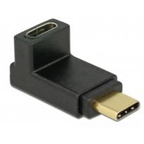 USB 3.2 Gen 2 Adapter, USB-C Stecker > USB-C Buchse 90° (schwarz, SuperSpeed, abgewinkelt oben / unten)