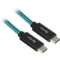 USB 3.2 Gen 2 Kabel, USB-C Stecker > USB-C Stecker (schwarz/hellblau, 0,5 Meter, gesleevt)