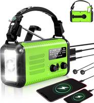 20000mAh/74000mWh avarinis rankinis radijas, NOAA/AM/FM, saulės, SOS, žibintuvėlis, šviesiai žalias