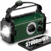 Rankinis avarinis radijas, saulės/USB, AM/FM/NOAA, 37000mWh