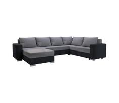 Universali U formos apmušta išskleidžiama kampinė sofa YORK, pilka/juoda