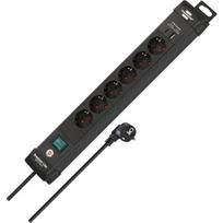 Premium-Line Steckdosenleiste 6-fach, 2x USB (schwarz, 3 Meter Kabel, USB-A, USB-C, mit Sicherheitsschalter)