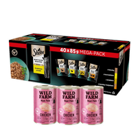 SHEBA Selection Select Slices Paukštienos skonio paketėliai 40x85g + WILD FARM Paštetas su vištiena 3x400g