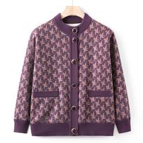 Elderly People with Velvet Cardigan Sweater Female Grandma Thick Coat Mother Top Old Lady Fashionable Clothes 2XL violetinė