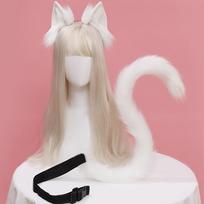 Katės ausų ir uodegos rinkinys Pliušiniai pūkuoti gyvūno ausys Plaukų lankeliai Anime Cosplay rekvizitai Helovino karnavalinio vakarėlio kostiumų aksesuarai be peruko violetinė