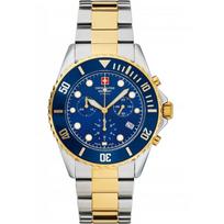 Swiss Alpine Military Master Diver Chronograph Two Tone Stainless Steel Blue Dial Quartz 7053.9145 100M Men's Watch mėlyna