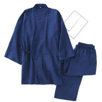 Vyriškas medvilninis kimono chalatas, pižama, plonas, pavasariui ir rudeniui, juodos ir tamsiai mėlynos spalvų šeimos drabužiai, laisvas, kasdienis vyriškas chalato rinkinys M tamsiai mėlyna
