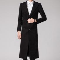 Men's Korean Version Slim-fitting Long Woolen Trench Coat Fashionable Solid Color Suit Collar Casual Jacket S juoda