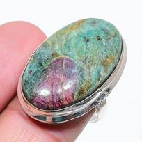 Rubinas fuchsite Rankinis gamybos 925 svarų sterlingų sidabro žiedas Dydis 7.5 E7o57