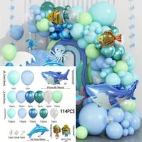 Ocean Theme Shark Aluminum Film Balloon Chain Birthday Party Decoration Prop Balloon Set as shown