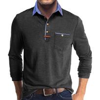Vyriški ilgomis rankovėmis polo marškinėliai, laisvalaikio, slim fit, su Henley apykakle ir kišene, iš išmanaus mišinio, viršutiniai drabužiai S tamsiai pilka spalva