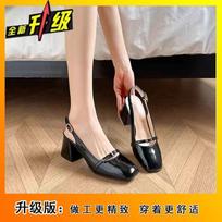 Korean version of women's shoes thick heel women's summer 2025 new sandals temperament empty square head Mary Jane single shoes 35