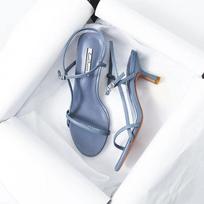 One-word buckle high heels sandals sexy open-toed Korean version sandals women 2025 new summer Internet celebrities with the same stiletto 35 balta