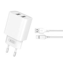 "XO" sieninis įkroviklis CE02C 2x USB 2,1A baltos spalvos + USB-C kabelis