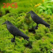 2 vnt. Realistiški 3D juodi varnos paukščių gaudytojai - Puikiai tinka Helovino sodo ir kiemo dekoracijoms, Gyvybingas lauko paukščių atbaidymo priemonė namams ir sodui 2Pcs