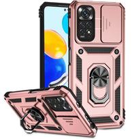 Šarvuotas dėklas Xiaomi Redmi Note 11 11S 4G, su slankiu objektyvo apsauginiu dangteliu, telefono dėklas Redmi Note11 Note 11E Pro, su žiediniu laikikliu Redmi Note 11 4G rožinio aukso spalvos
