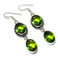Peridoto brangakmenis 925 svarų sterlingų sidabro Dovanų papuošalas Auskaras 2,36 colio black