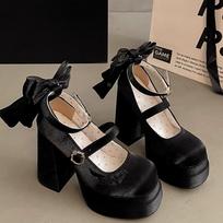 Madingi moteriški aukštakulniai batai Lolita bateliai Madingi pavasario rudens moteriški lauko retro kaspinas Mary Jane prancūziški elegantiški 6-8 cm aukščio kulniukai 35 juoda