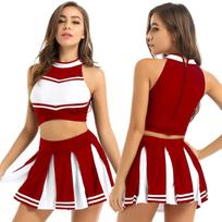 Moterų mokyklinė uniforma Cheerleading drabužių komplektas Seksualių mergaičių šokių kostiumas Cosplay kostiumai Viršus+Sijonas Kostiumas XL raudona