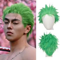 Trumpi žali vyriški perukai Šviesiai žolės žalumo perukas Zoro perukas Berniukams Atsparūs karščiui Sintetiniai Helovino vakarėlių Cosplay perukai green-8inches