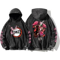 Kamado Nezuko Printed Hoodie Demon Slayer Sweatshirt Men Women Clothing Long Sleeve Streetwear Washed Cotton Hooded Pullover S juoda
