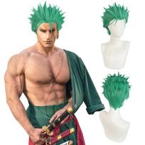 Anime perukas Zoro perukas vyriškas trumpas žalias sluoksniuotas perukas berniukams karščiui atsparus sintetinis Helovino vakarėlio Cosplay perukas green- beige