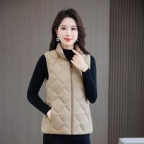 Women's Light  Plus Size Down Vest Stand Collar Loose XL chaki