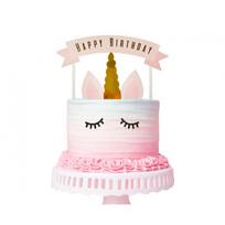 Torto dekoracija vienaragis tema su užrašu "Happy birthday"