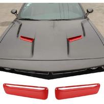 2 Pcs Red ABS Car Hood Outlet Vents Cover Trim For 2015-2022 Dodge Challenger