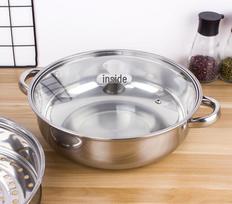 28cm nerūdijančio plieno dvigubo sluoksnio garų puodas su sustiprintu sriubos ir žuvies garinimui bei vieno sluoksnio karštasis puodas - Reklaminė dovana 28cm Standard
