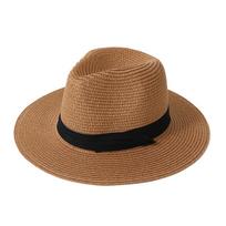 Vasaros Panama plačiabrylė šiaudinė fedora - lauko apsauga nuo saulės paplūdimio skrybėlė Small Buckle (Non-fixed Strap) kava