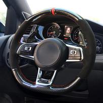 Rankomis susiūtas minkštas juodas anglies pluoštas juodas zomšinis automobilio vairo dangtelis, skirtas Volkswagen Golf 7 Mk7 Passat B8