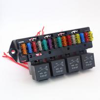 15 lizdų ašmeninių saugiklių blokas laikiklis su 4 lizdų 12V 40A relėmis automobiliui, visureigiui, sunkvežimiui, universalus