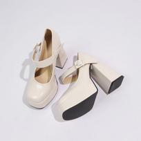 Mary Jane high heels women's white new waterproof platform thick-soled thick heel one-word buckle belt temperament single shoes 34