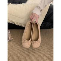 Candy Bow Light Mouth Suede Round Head Ballet Shoes Women's Soft Flat Bottom One Pedal Mary Jane Single Shoes 35 abrikosas