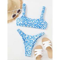 Sexy Micro Bikini 2025 Women Orange Leopard Push Up Padded Thong Swimsuit Female Cut Out Bathing Suit Swimwear Trajes De Baño S mėlyna