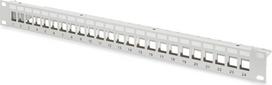 Digitus Panel krosowy (patch panel) modularny 19" 24 porty pod moduły keystone, 1U, ekranowany, prowadnica kabli, pola opisowe, szary